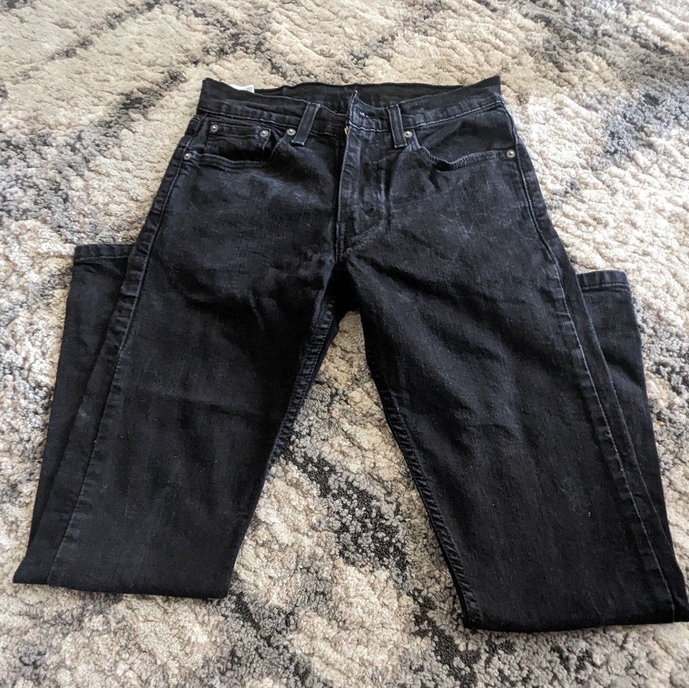 Levi's 502 Slim Fit Straight Leg  Black Denim Stretch Jeans Mens 29x30